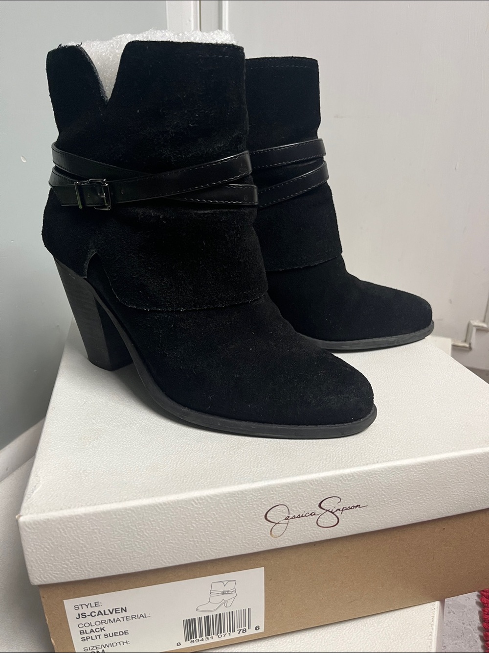 Jessica Simpson Black Suede Ankle Booties with Wrap Strap